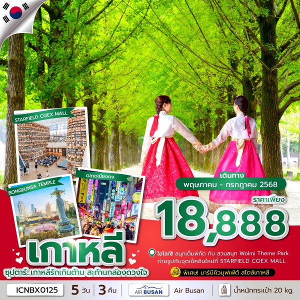 ทัวร์เกาหลี ซุปตาร์...เกาหลีรักเกินต้าน สะท้านกล่องดวงใจ 5วัน 3คืน (BX) บินดึก-กลับเย็น