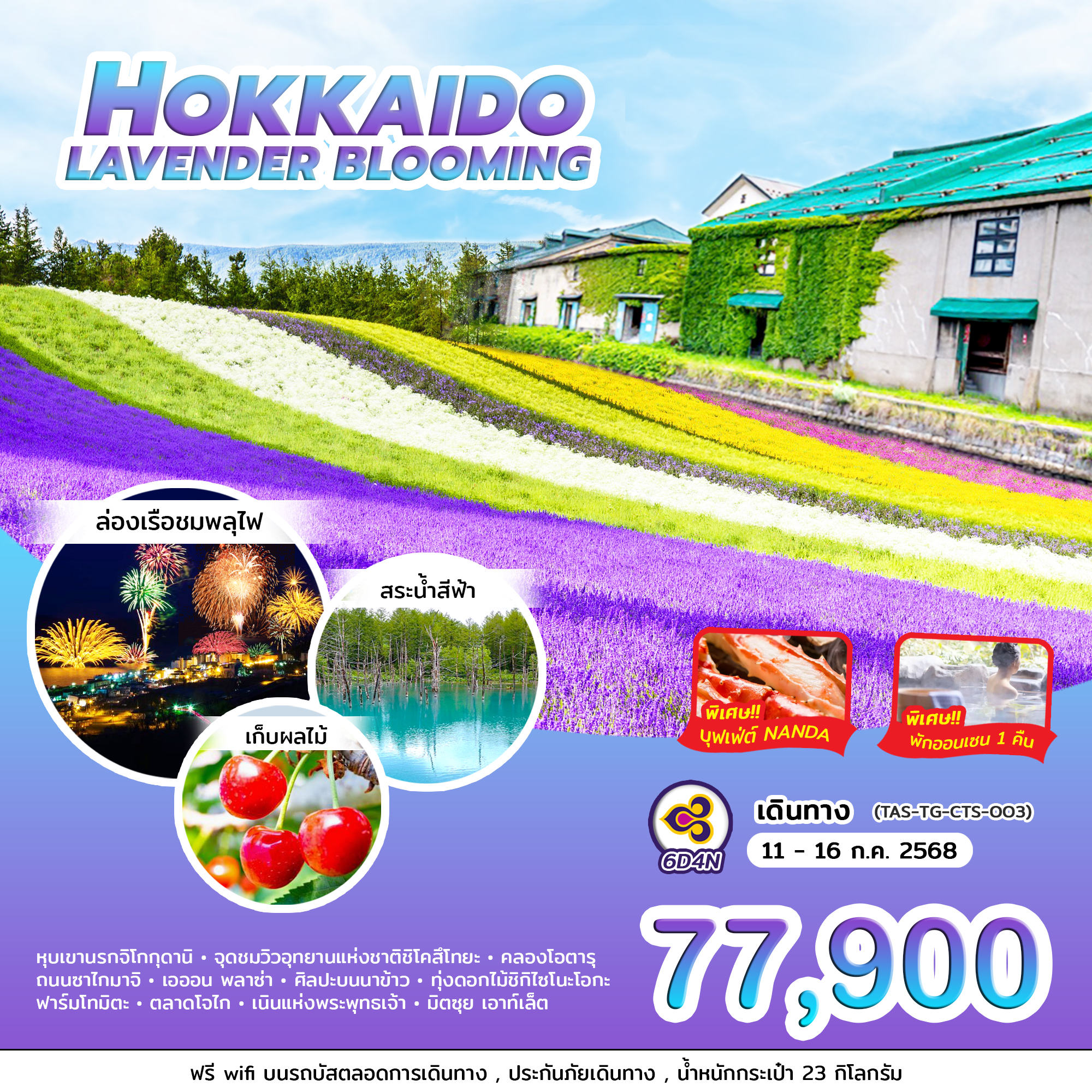 ทัวร์ญี่ปุ่น HOKKAIDO LAVENDER BLOOMING 6วัน 4คืน (TG)